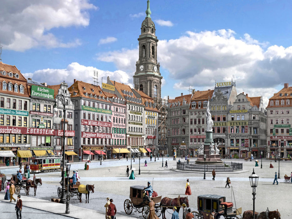 Dresden – Kreuzkirche und Altmarkt um 1900 - CALVENDO Foto-Puzzle'