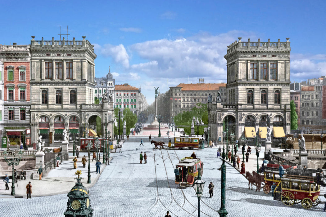 Premium Textil-Leinwand Berlin - Blick auf den Belle-Alliance-Platz (heute Mehringplatz) um 1899-1905