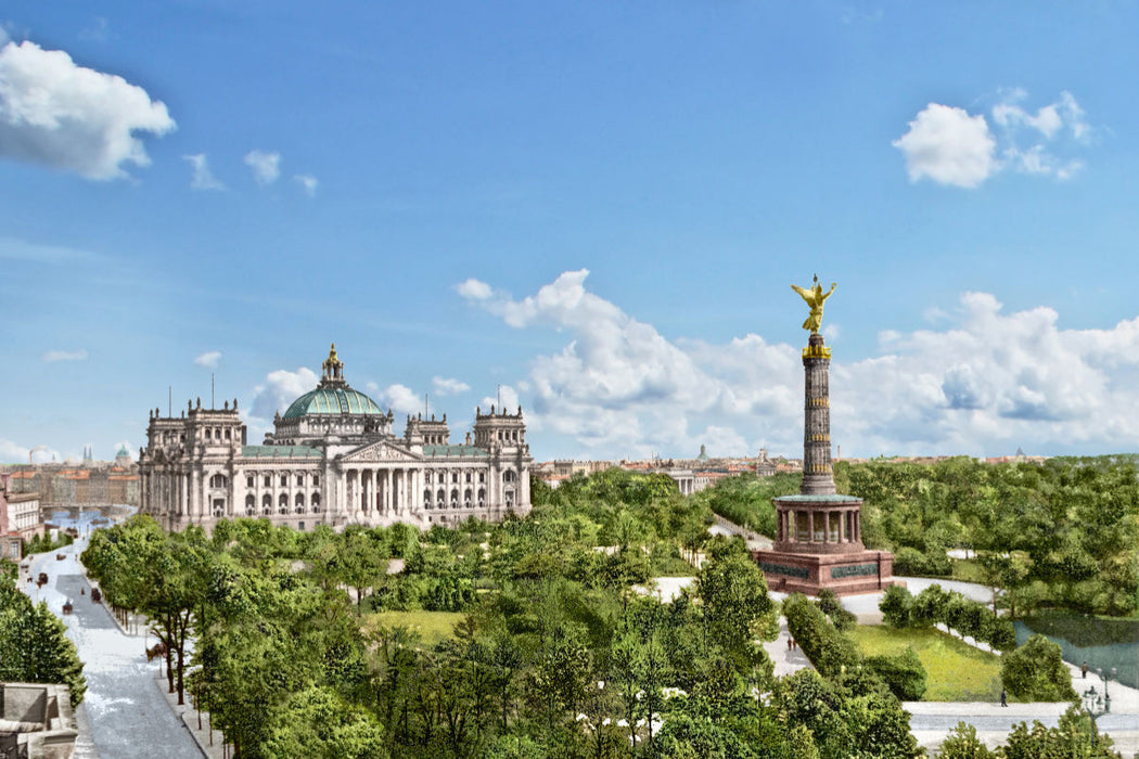 Premium Textil-Leinwand Berlin - Reichstagsgebäude und Siegessäule 1895-1900