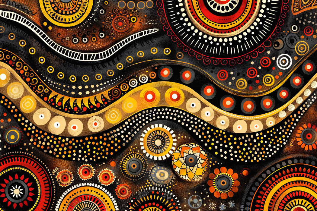 Premium Textil-Leinwand Kunst im Stil der Aborigines