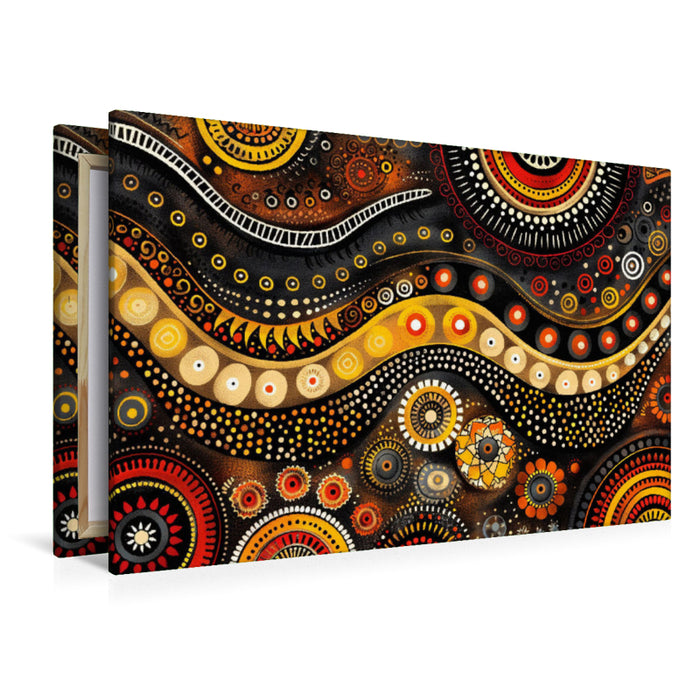 Premium Textil-Leinwand Kunst im Stil der Aborigines