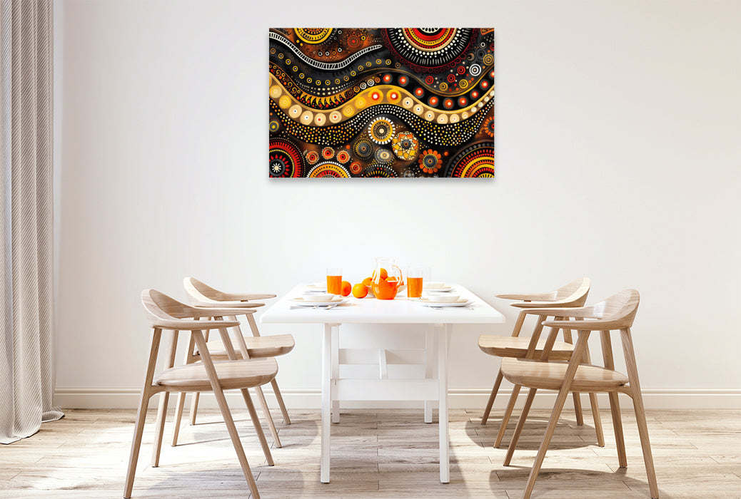 Premium Textil-Leinwand Kunst im Stil der Aborigines