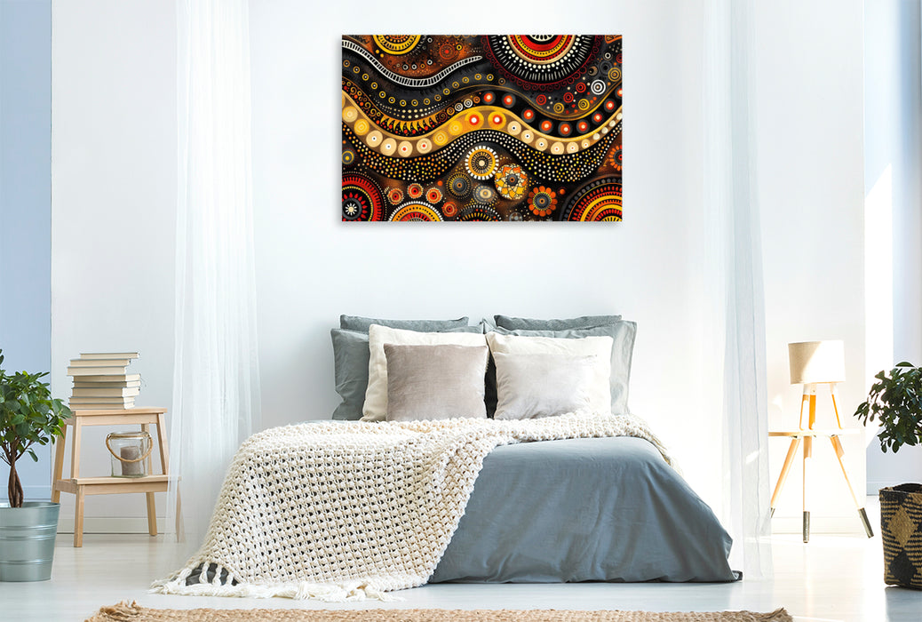 Premium Textil-Leinwand Kunst im Stil der Aborigines