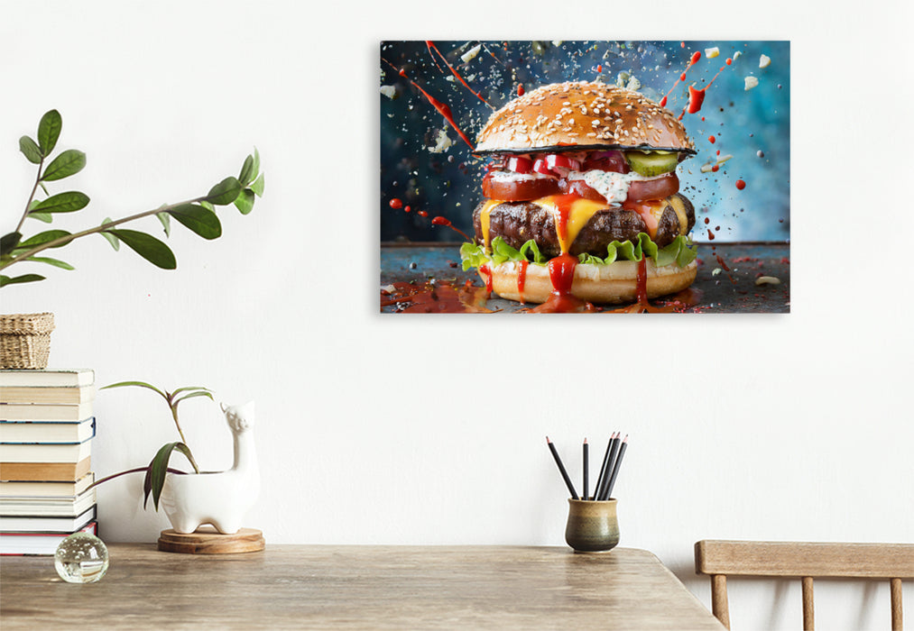 Premium Textil-Leinwand Burger Explosion