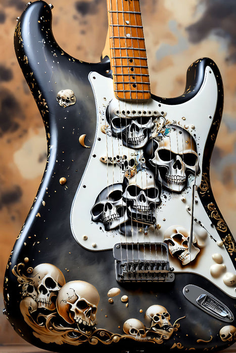 Premium Textil-Leinwand Death Metal - einzigartige E-Gitarre mit Totenköpfen