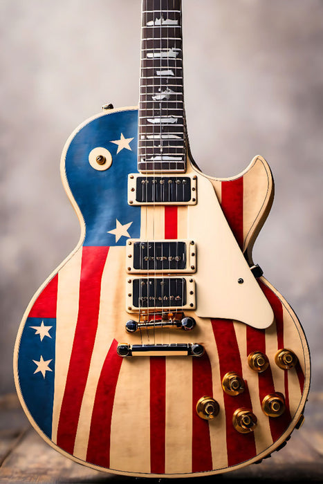 Premium Textil-Leinwand Stars and Stripes - stylisch bemalte elektrische Gitarre