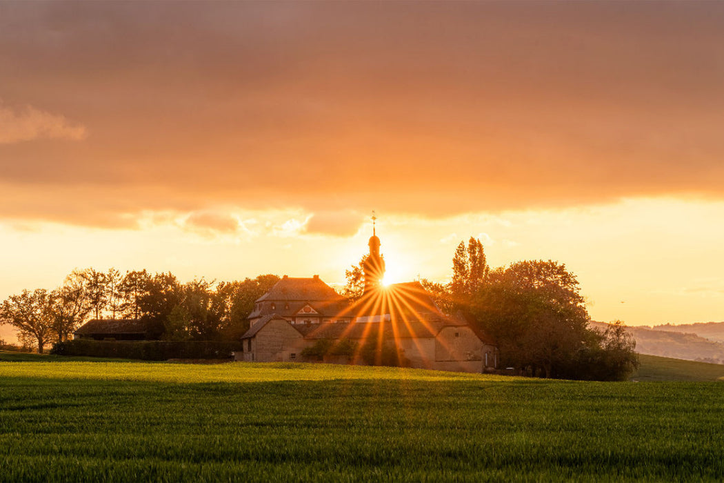 Premium Textil-Leinwand Sonnenuntergang über Fraukirch Thür