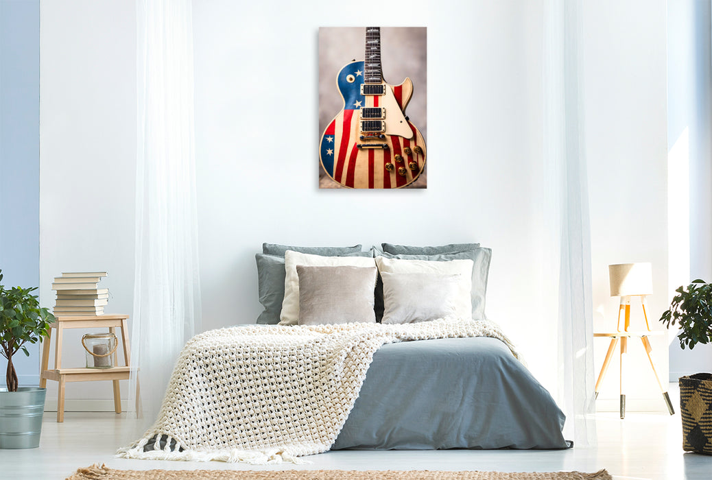 Premium Textil-Leinwand Stars and Stripes - stylisch bemalte elektrische Gitarre