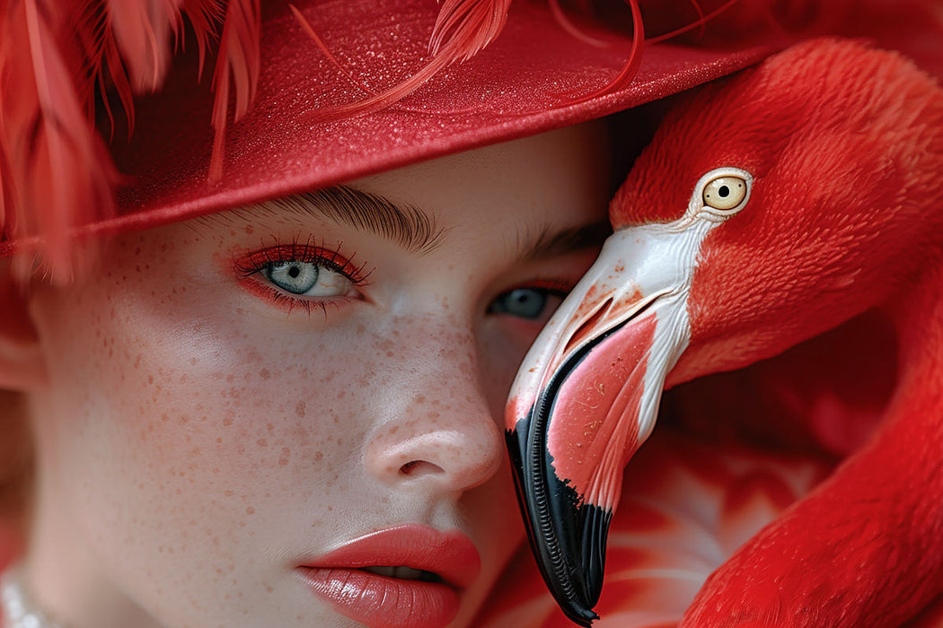 Premium Textil-Leinwand Roter Flamingo