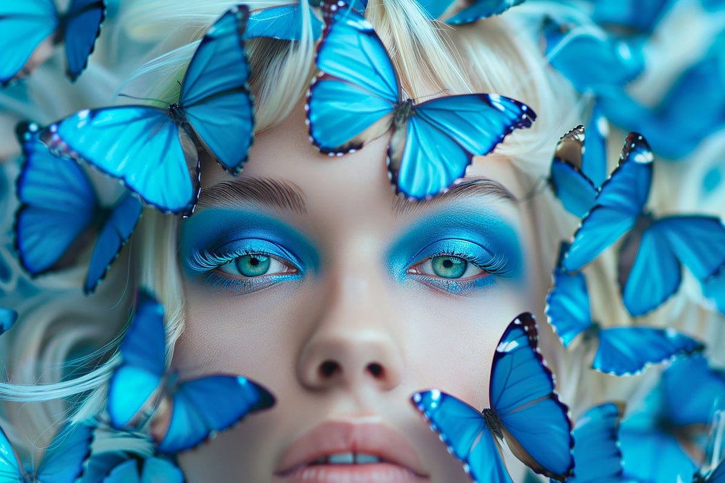Premium Textil-Leinwand Blaue Schmetterlinge