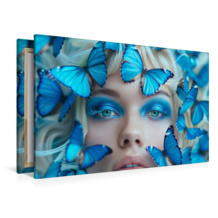 Premium Textil-Leinwand Blaue Schmetterlinge