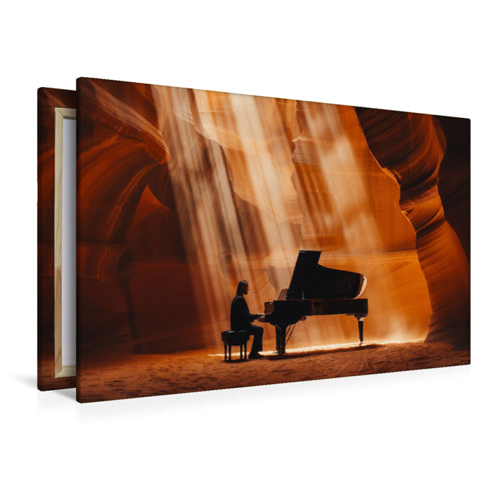 Premium Textil-Leinwand Pianospieler am Flügel im Canyon