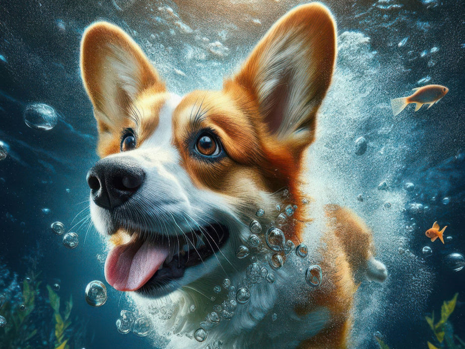 Welsh Corgi Pembroke unter Wasser - CALVENDO Foto-Puzzle'