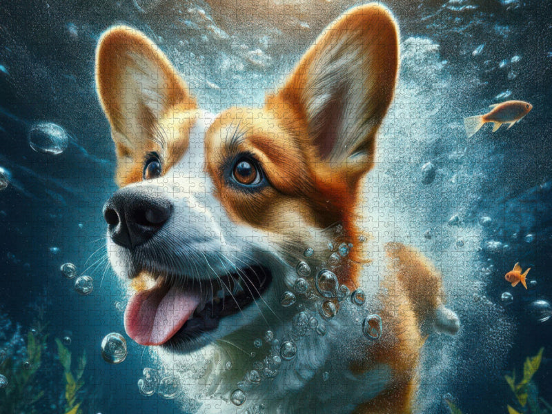 Welsh Corgi Pembroke unter Wasser - CALVENDO Foto-Puzzle'