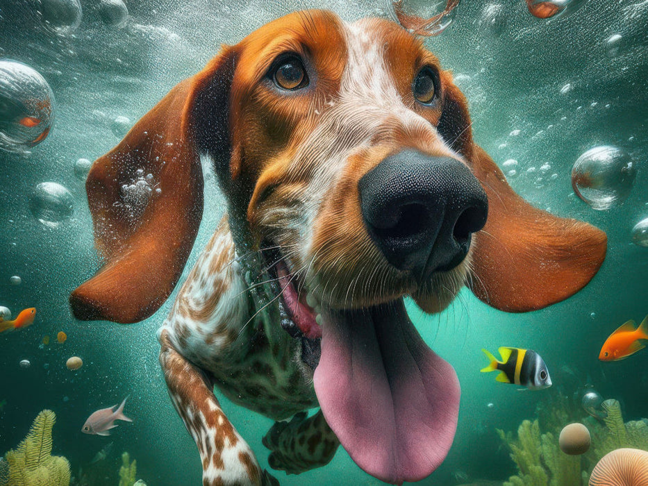 Deutscher Jagdhund taucht fröhlich unter Wasser - CALVENDO Foto-Puzzle'