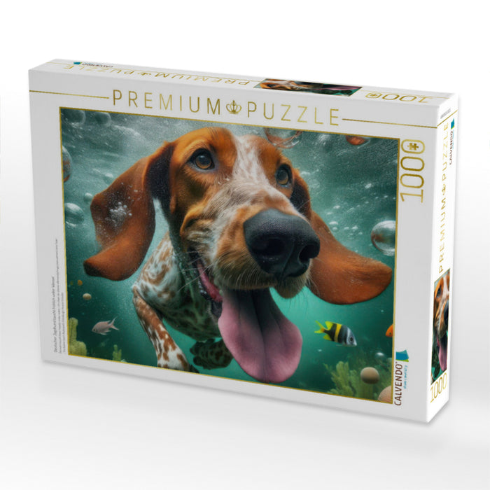 Deutscher Jagdhund taucht fröhlich unter Wasser - CALVENDO Foto-Puzzle'