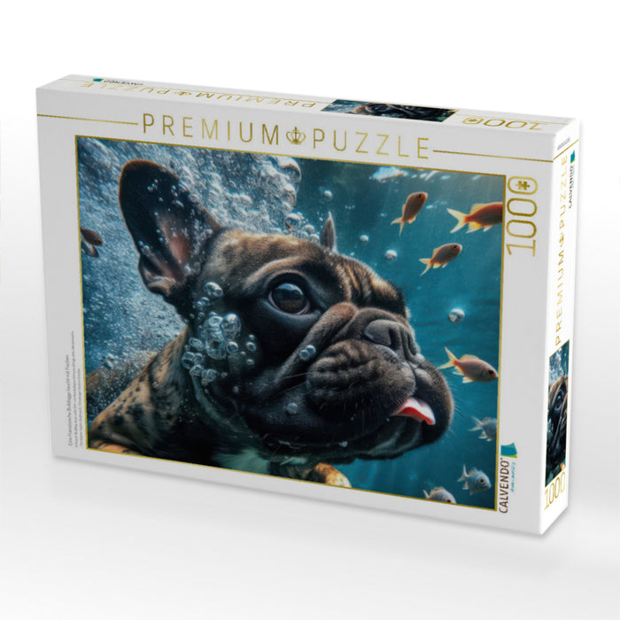 Eine Französische Bulldogge taucht mit Fischen - CALVENDO Foto-Puzzle'