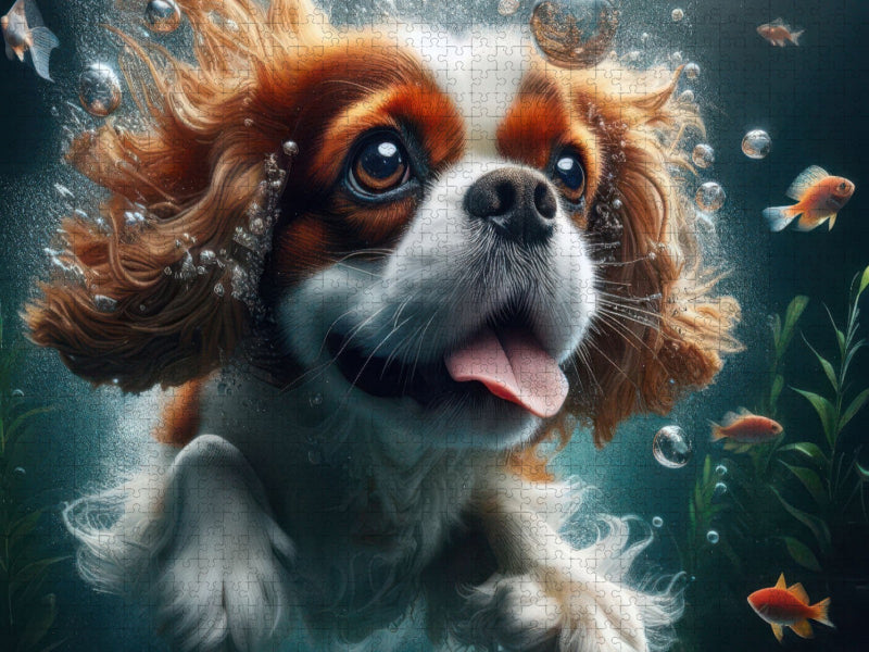 King Charles Cavalier Spaniel taucht begeistert unter Wasser - CALVENDO Foto-Puzzle'