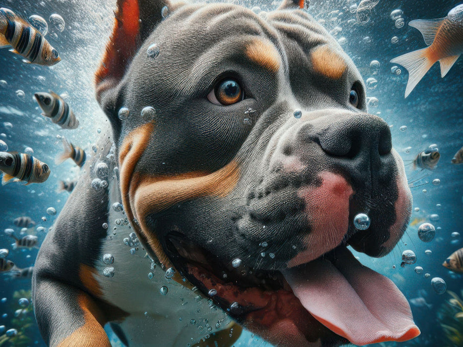 American Stafford Terrier taucht mit Fischen - CALVENDO Foto-Puzzle'