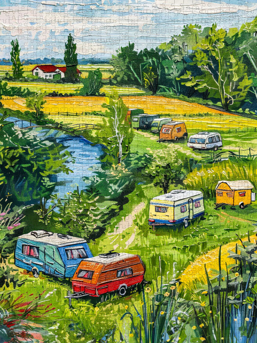 Wohnwagenidylle in Holland auf einer Wiese - CALVENDO Foto-Puzzle'