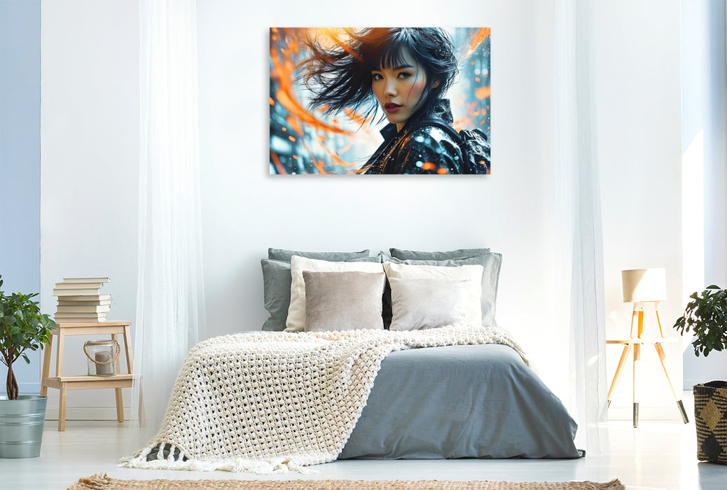 Premium Textil-Leinwand Japanerin in einer verworrenen Traumwelt