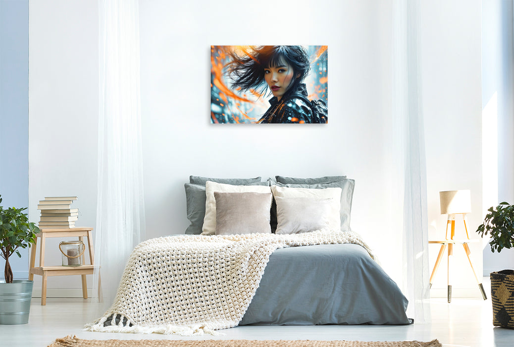 Premium Textil-Leinwand Japanerin in einer verworrenen Traumwelt