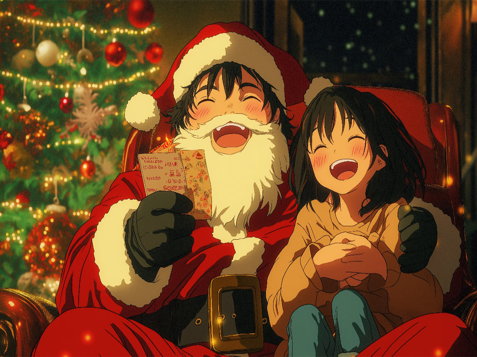 Fröhliche Anime-Weihnachtsszene – Santa und Mädchen teilen freudige Momente - CALVENDO Foto-Puzzle'