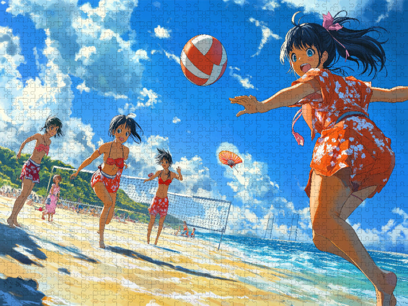 Anime Volleyball Girls – Kawaii Manga-Szene am Strand in leuchtenden Farben - CALVENDO Foto-Puzzle'