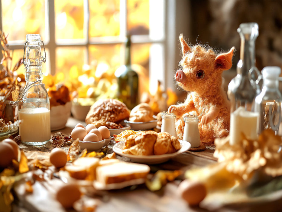 Eierlegende Wollmilchsau beim Frühstück – Kuscheliges Schweinchen und Fabelwesen für Kinder - CALVENDO Foto-Puzzle'