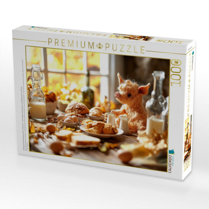 Eierlegende Wollmilchsau beim Frühstück – Kuscheliges Schweinchen und Fabelwesen für Kinder - CALVENDO Foto-Puzzle'