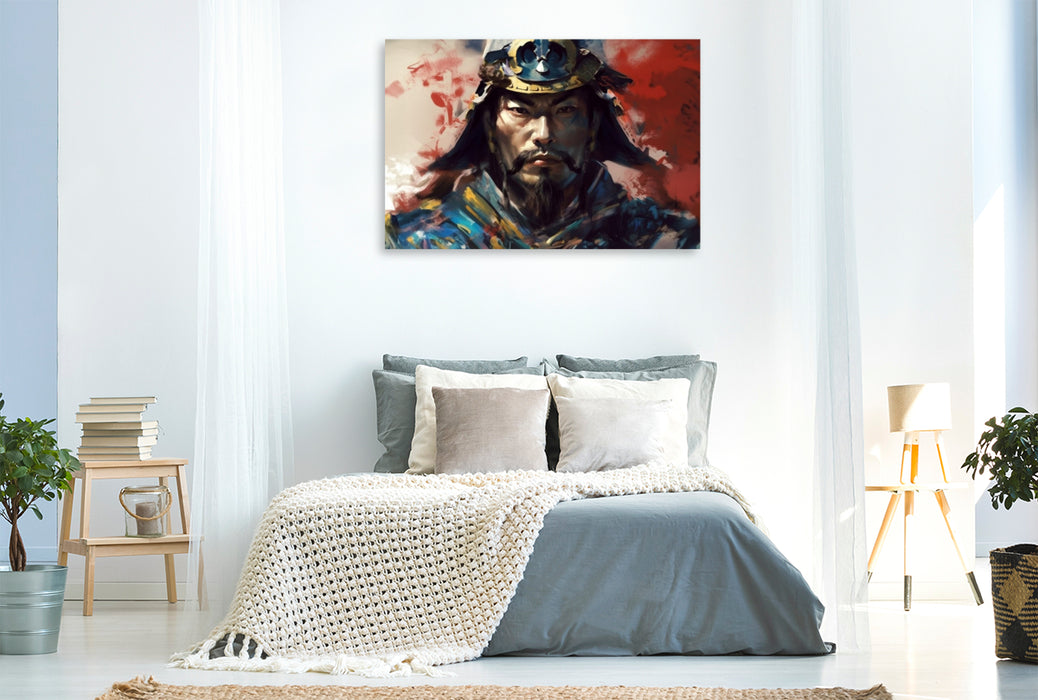 Premium textile canvas warrior portrait - Samurai 