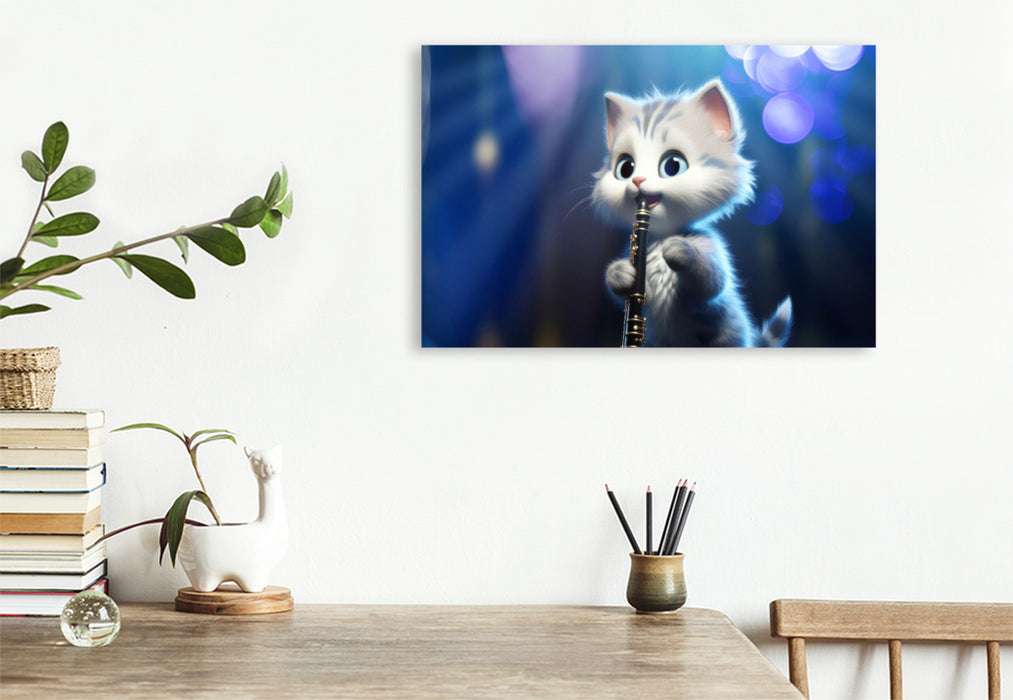 Premium textile canvas cat Lilli plays the clarinet 