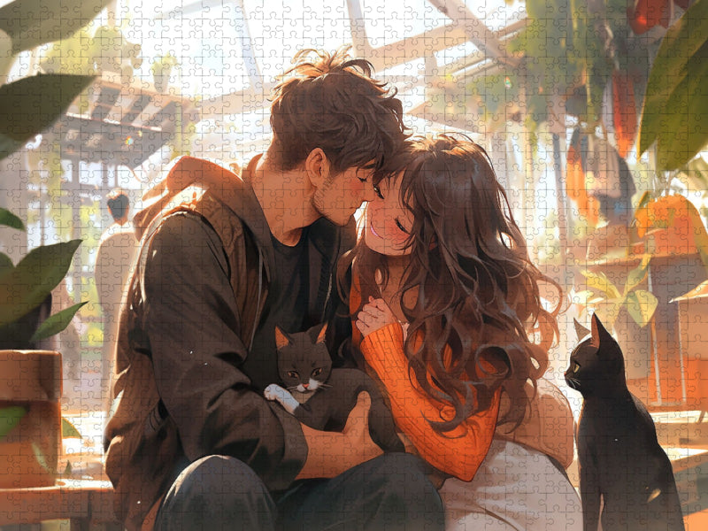 Pärchen im Manga Style mit Katzen - CALVENDO Foto-Puzzle'