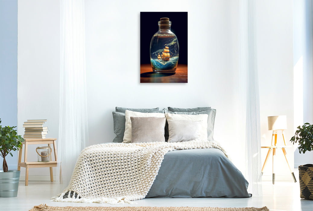 Premium textile canvas sailing ships in a bottle - with a difference 