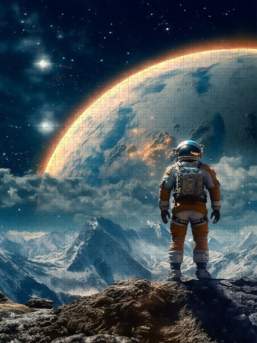 Gipfelstürmer - Astronaut auf dem Gipfel eines fremden Berges - CALVENDO Foto-Puzzle'