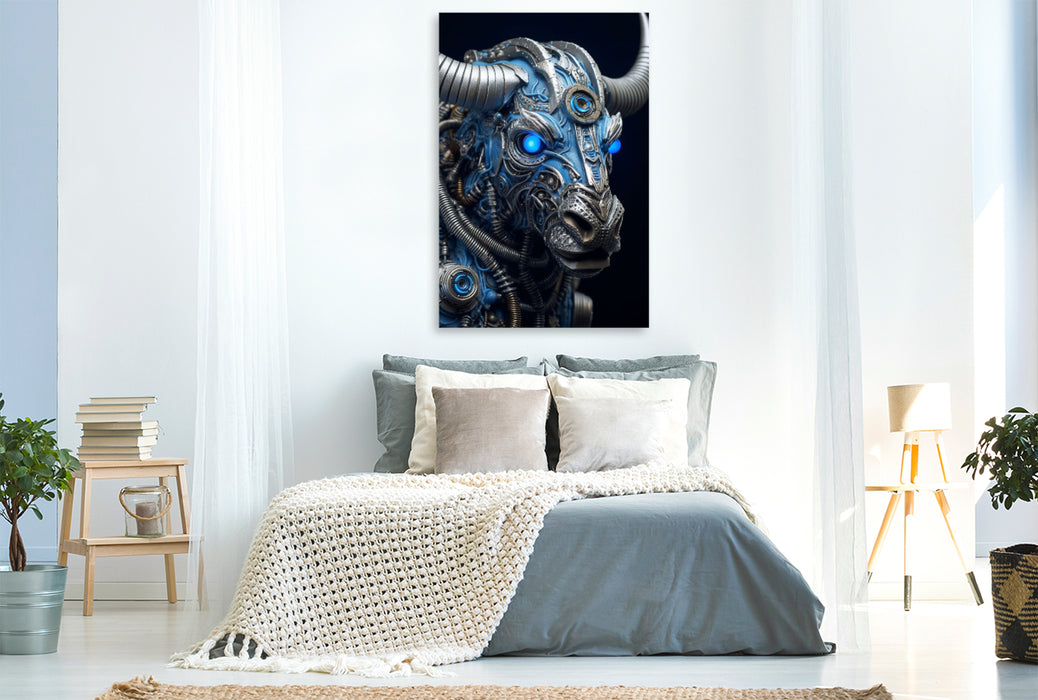 Premium textile canvas buffalo - a cyborg animal combined with elements of steampunk 