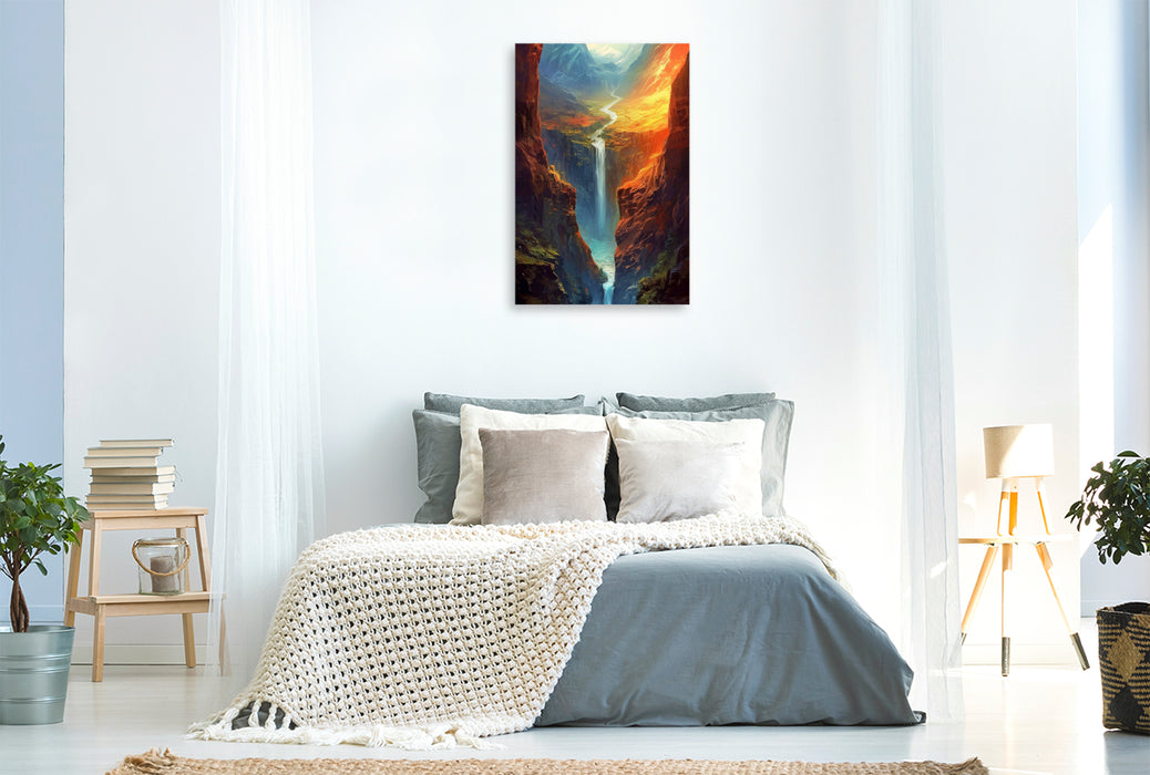 Premium textile canvas Slim waterfall into the depths 