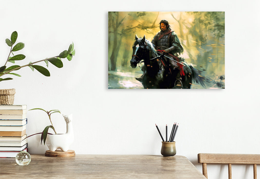 Premium textile canvas Samurai on horseback 