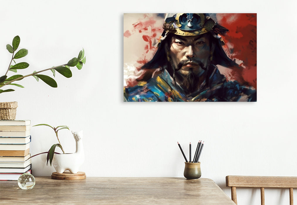 Premium textile canvas warrior portrait - Samurai 