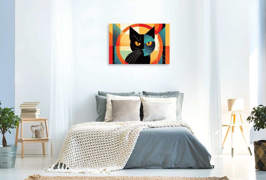 Premium Textil-Leinwand Schwarze Katze mit empörtem Blick