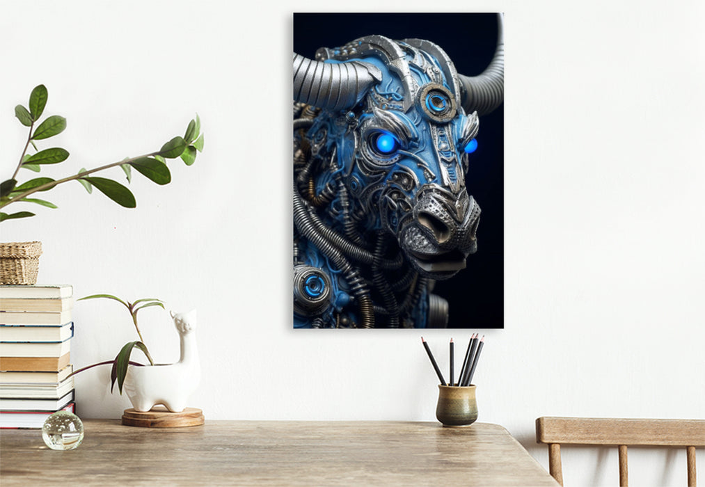 Premium textile canvas buffalo - a cyborg animal combined with elements of steampunk 