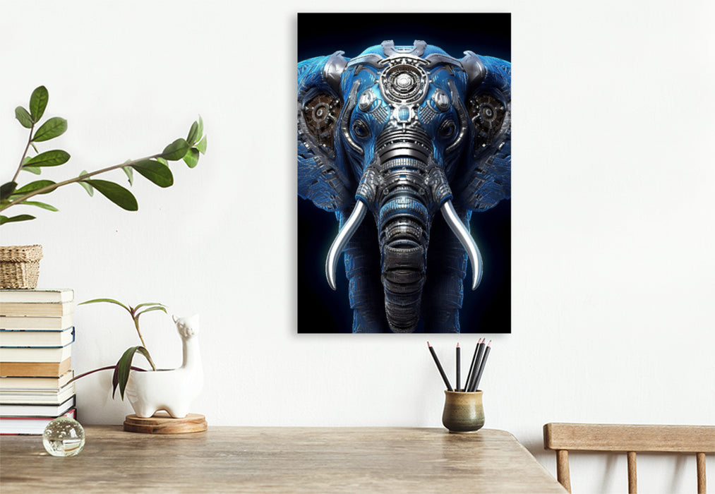 Premium Textil-Leinwand Elefant - Cyborg Tier in Verbindung mit Elementen des Steampunk