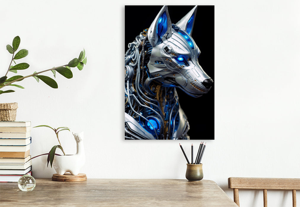 Premium Textil-Leinwand Wolf - Cyborg Tiere der Science Fiction Zukunft