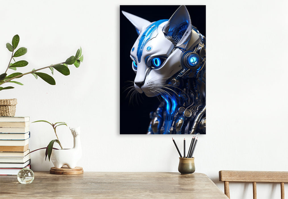 Premium Textil-Leinwand Katze - Cyborg Tiere der Science Fiction Zukunft