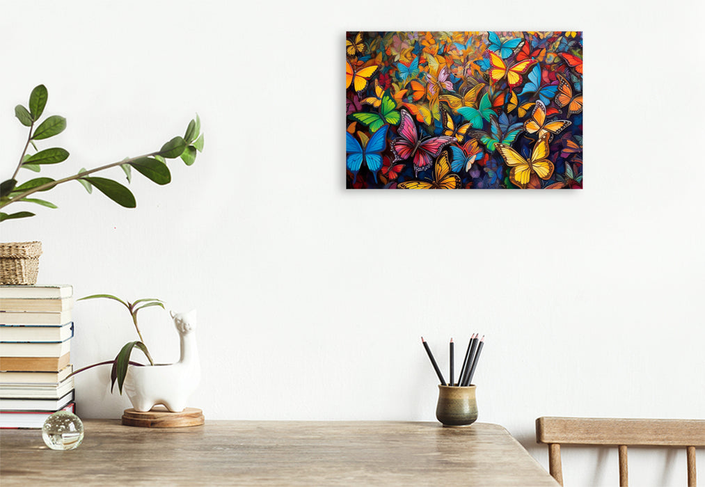 Premium textile canvas hidden object picture - colorful hustle and bustle of butterflies 