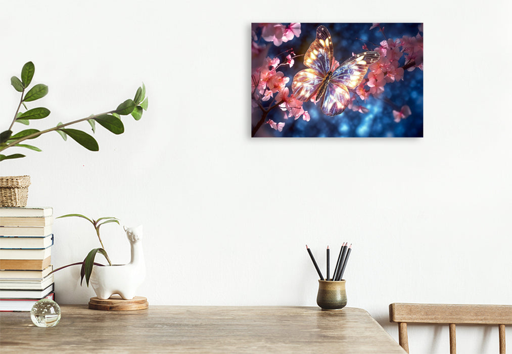 Premium textile canvas Crystalline glow of a butterfly on a branch 