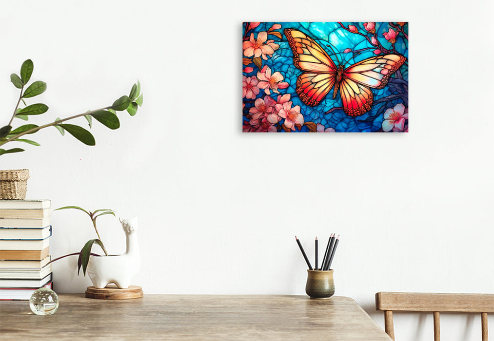 Premium textile canvas butterfly in the style of stained glass windows 