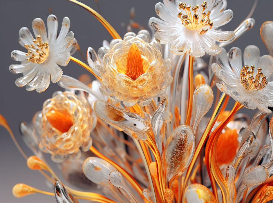 Elegantes Blütengesteck wie aus Glas in orange und gold - CALVENDO Foto-Puzzle'