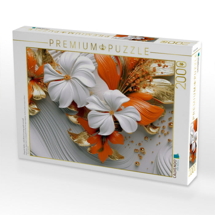 Elegante Wellen - edle Blüten in orange, gold und weiß - CALVENDO Foto-Puzzle'