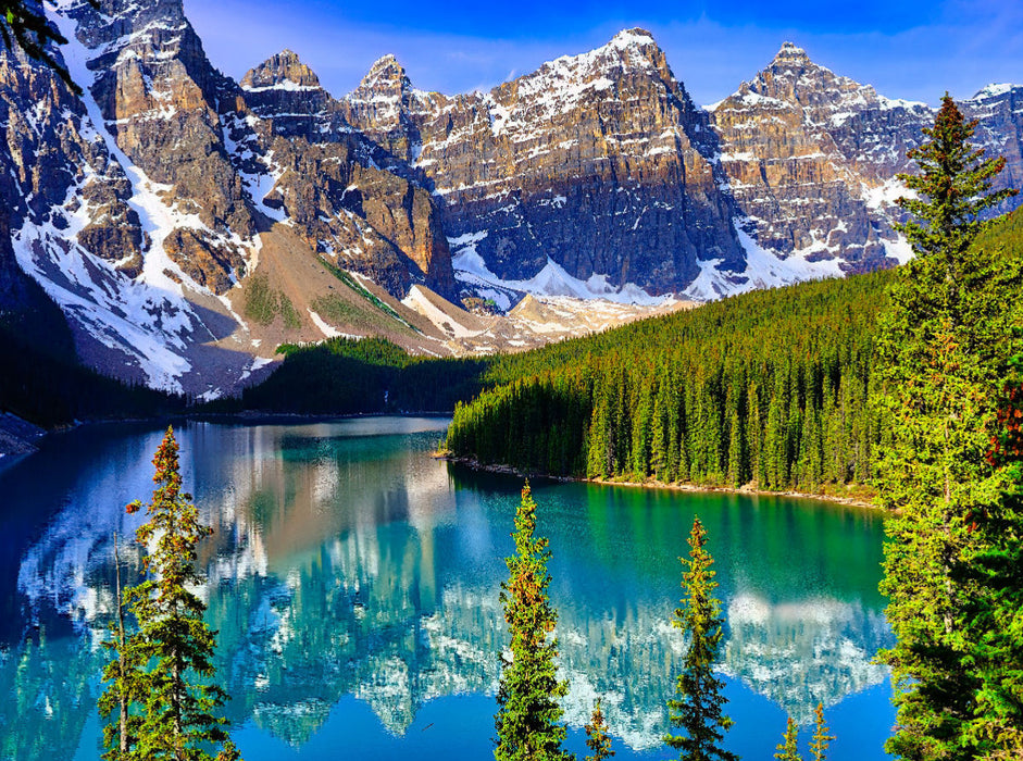 Der Moraine Lake – entgegen seinem Namen – wurde durch die Barriere eines gewaltigen Felssturzes geschaffen. - CALVENDO Foto-Puzzle'